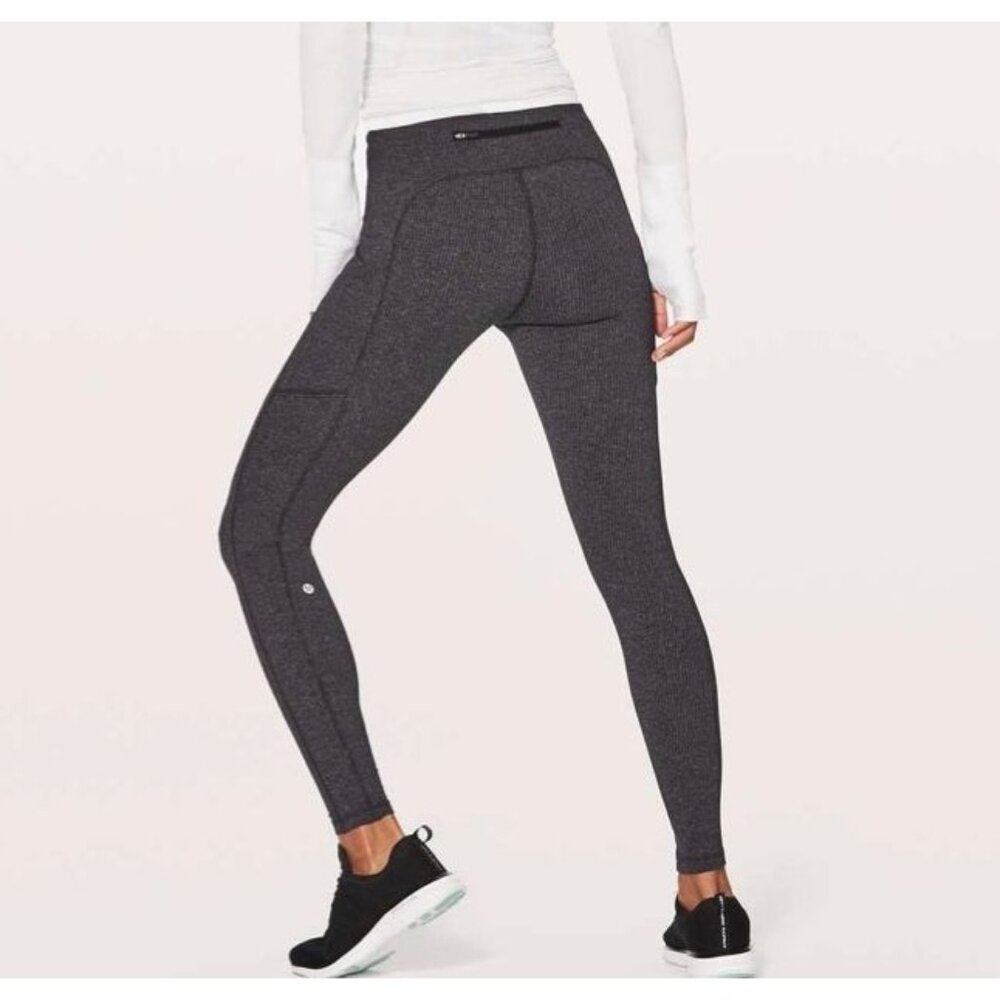 Lululemon Speed Up Tight 4 Variegated Knit Black Heather Black 28" Pockets EUC